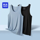 海瀾之家（HLA）男士背心男冰絲夏季無(wú)痕運動(dòng)寬松大碼打底汗衫無(wú)袖短袖男2件 黑色+藍色-9337 XL -175/100(130-150斤)