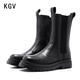 KGV切爾西靴男士長(cháng)筒秋季機車(chē)煙筒側拉鏈一腳蹬高幫厚底增高馬丁靴 黑色 43 標準皮鞋碼