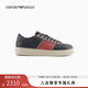EMPORIO ARMANI/阿瑪尼官方旗艦新款男輕戶(hù)外拼接綁帶復古休閑運動(dòng)板鞋秋季 MZ316-深藍色 40