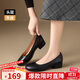 ZHR頭層牛皮女鞋春夏通勤皮鞋子女粗跟單鞋正裝職場(chǎng)工作鞋KM16黑色36