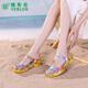 維布倫軟底果凍鞋女夏季沙灘鞋海邊厚底洞洞鞋防滑中老年沙灘瑪麗珍涼鞋 1005煙花黃 38