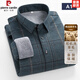 皮爾卡丹（pierre cardin）高檔品質(zhì)純羊毛襯衫男長(zhǎng)袖加絨加厚中老年爸爸裝冬季休閑商務(wù)襯衣 A1 L(建議120斤以下)