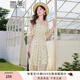 香影碎花方領(lǐng)連衣裙女2025夏裝新款刺繡雪紡木耳邊泡泡袖茶歇裙子 果綠 L
