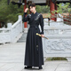 煊陌馬面裙全套男 日常大碼漢服男古風(fēng)男士中國風(fēng)俠客書生古裝霸氣學(xué) 雙肩繡花男黑色套裝 L