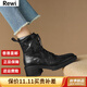 Rewi國際奢侈高端品牌復古羊皮系帶機車(chē)靴方頭高跟側拉鏈短筒馬丁靴 黑色 37