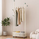 木樽奶油風(fēng)衣帽架落地臥室掛衣架家用客廳單桿晾衣服架掛包收納衣服架 奶油白+豆綠色鉤60cm