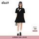 DZZIT【爆款補單】地素春夏新款甜酷少女黑白撞色蝴蝶結繡花連衣裙女 黑色 XS