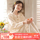 眠島秋季新款睡衣女純棉紗布春秋全棉家居服大碼夏季家居服 風(fēng)車(chē)菊香草白 L (158-168cm 130斤左右)