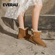 EVERAU 女士冬季新款經(jīng)典迷你單扣雪地靴女皮毛一體保暖短筒靴丨EA3002 栗色 38