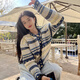 風(fēng)采兔 毛衣女2024秋冬新款撞色條紋寬松設(shè)計(jì)感外穿慵懶風(fēng)針織開衫外套 藍(lán)色 均碼
