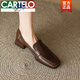 卡帝樂(lè )鱷魚(yú)（CARTELO）真皮方頭樂(lè )福鞋女2026年新款春秋復古小皮鞋中跟英倫百搭粗跟單鞋 棕色 37