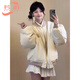 若盼美式棉服女2025新款冬季棒球服情侶夾克棉衣超好看夾棉厚外套棉襖 米白色 M 105-120斤