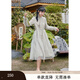 紫涵（ZIHAN）紫涵肌理感提花襯衫連衣裙女秋季輕國風(fēng)長(cháng)袖中長(cháng)款網(wǎng)紗裙 青黛綠 M
