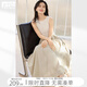 對白法式拼接背心連衣裙女2025夏季新款小黑裙高級感顯瘦無袖長裙 沙灘米 S