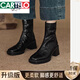 卡帝樂(lè )鱷魚(yú)法式復古手抓紋羊皮方頭粗跟短靴子女2025秋冬新款厚底高跟馬丁靴 黑色絨里【升級版】95%買(mǎi)家選擇 37 標準尺碼