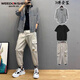 威登羊衣服男短袖韓版潮流痞帥上衣T恤休閑套裝男裝一套搭配春夏季三件套男孩男裝聯(lián)名 C127灰+黑T+Y707卡其 三件 2XL