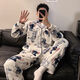 芭麥圖日系ins藍史迪仔珊瑚絨睡衣男 冬季加絨加厚法蘭絨外穿卡通家居服 男女款藍史迪仔【加絨加厚套裝】 XL 115-135斤