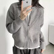 小野七天早秋灰色針織衫上衣開(kāi)衫女長(cháng)袖毛衣外套入秋韓系穿搭 均碼