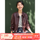 梵希蔓紅色港風(fēng)翻領(lǐng)短款皮衣外套女2025年秋季新款高級感夾克上衣 A2679 酒紅色 XL （建議120-130斤）