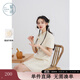 紫涵（ZIHAN）紫涵新中式刺繡旗袍裙女夏季輕國風(fēng)收腰立領(lǐng)泡泡袖連衣裙 白芷 L