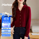 Markos國際品牌新款春秋季女拉紅毛衣小開(kāi)衫內搭打底衫短款羊毛針織外套 安可拉紅 M