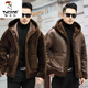 啄木鳥(niǎo)冬季羊剪絨外套男雙面穿短款帶連帽皮毛一體草羊羔毛大衣外套 咖啡色雙面穿 3XL