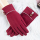 達芬奇密碼 冬季保暖可愛(ài)女生日系心心兔子加絨分指手套帶觸屏 花扣 酒紅