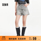 森馬（Semir）牛仔褲女寬松美式熱褲酷颯風(fēng)夏街頭毛邊短褲復古辣妹103324122010