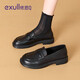EXULL依思Q樂福鞋女款2025夏季新款英倫風(fēng)簡約單鞋學(xué)生軟底百搭通勤小皮鞋女 黑色【休閑軟底】 37