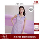 JESSIE【桑蠶絲】?jī)?yōu)雅印花編織圓領(lǐng)真絲連衣裙女春夏 紫色 S