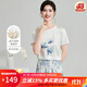 金菊基礎款真絲桑蠶絲花卉印花夏季圓領(lǐng)短袖通勤百搭日常女式T恤上衣 蘭色花 L