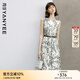 顏域水墨印花連衣裙女2024新款夏裝復(fù)古優(yōu)雅背心裙中長款圓領(lǐng)裙子 黑白花 M/38