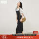 對(duì)白美式復(fù)古牛仔背帶連衣裙女2025夏季新款休閑減齡撞色開叉裙子 牛仔黑色 XL
