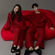 迪萊芬情侶睡衣女秋冬季加厚珊瑚絨保暖紅色家居服男士冬天喜慶結婚套裝 14397大紅男【帶圍脖】偏大一碼 XL 男碼  建議體重140-155斤