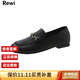 Rewi國際奢侈品牌羊皮樂(lè )福鞋女真皮英倫小皮鞋平跟軟底百搭休閑鞋 黑色 37