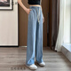 戀的夏季休閑褲子女學(xué)生夏天寬松新款少女高中初中生牛仔褲女生闊腿褲 潮流韓版藍色 均碼（可備注碼數）