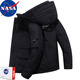 NASA RHUDE男士棉衣外套棉服男潮流冬裝羽衣服棉襖子秋冬季絨男裝襖子冬天 黑色 2XL (160-180斤)