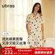 ubras25年新品睡衣女流光出游情侶家居服7A抗菌緞面帶胸墊男 【帶杯】短袖短褲女-蜜罐熊熊（黃） S