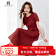 clotho Rennie品牌女裝連衣裙女修身顯瘦2025夏季新款短袖雪紡氣質(zhì)中長款A(yù)字裙 紅色 M
