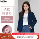 MsShe大碼女裝2025新款秋裝氣質(zhì)墊肩棉系扣梭織斜紋西裝外套女秋 A款同色扣-藏青藍色現貨 2XL