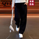 QVI高端品牌 休閑闊腿褲女2025春秋新款高腰垂感寬松直筒香蕉長(cháng)褲 黑色 XL