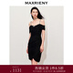 MAXRIENY【浪漫上新-商場同款】精致派對抽褶一字肩吊帶連衣裙 黑色 L 03/38
