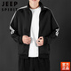 JEEP SPIRIT2025新款三條杠情侶外套潮流棒球服立領(lǐng)開衫衛(wèi)衣休閑夾克男女同款 0933 黑色簡約時(shí)尚 M