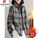皮爾卡丹復古格子襯衫外套女洋氣寬松顯瘦翻領(lǐng)加絨厚磨毛上衣 黑色/加絨加厚 冬季保暖 XL 【建議130-150斤】