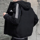 阿迪達(dá)斯 （adidas）男裝棉羽 2024冬季新款運(yùn)動(dòng)服休閑服連帽保暖羽絨服外套 三條紋/黑色/修身版型 S