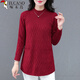 啄木鳥(niǎo)毛衣女中長(cháng)款秋冬中年媽媽裝洋氣打底衫保暖顯瘦針織衫 酒紅 2XL