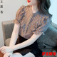事思時尚顯瘦氣質(zhì)減齡碎花短袖雪紡襯衫女士春夏新款洋氣襯衣上衣小衫 藍色 S 建議80----93斤以內(nèi)