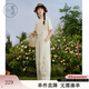 紫涵（ZIHAN）紫涵直筒闊腿背帶褲女夏季森系田園風(fēng)刺繡寬松高腰連體褲 米金 M