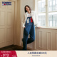 TOMMY JEANS【寬松闊腿】秋冬女美式復古潮流拼色口袋工裝風牛仔背帶褲 牛仔藍1A5 XS