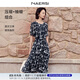 娜爾思（NAERSI）【精簡(jiǎn)通勤】時(shí)尚氣質(zhì)印花連衣裙女25夏（配腰帶） 暗藍色 L